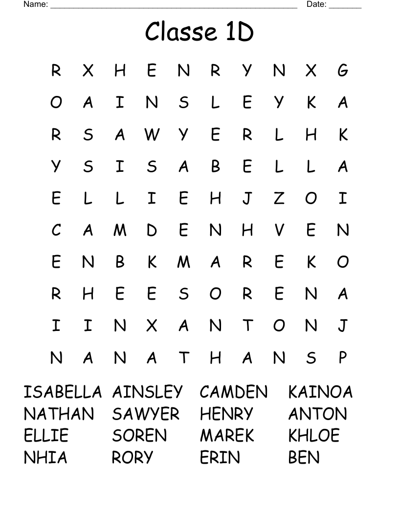 Classe 1D Word Search