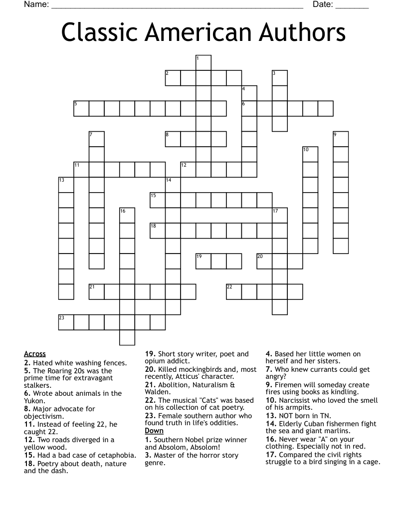 Classic American Authors Crossword