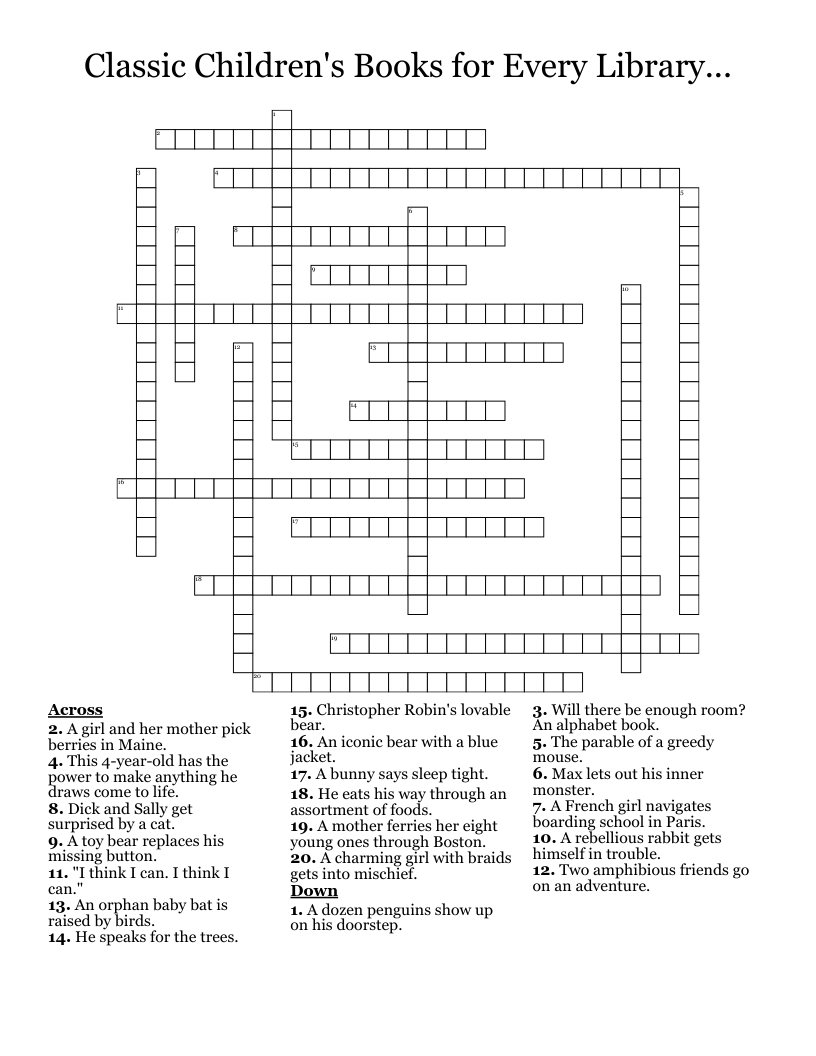 Classic Children's Books for Every Library... Crossword