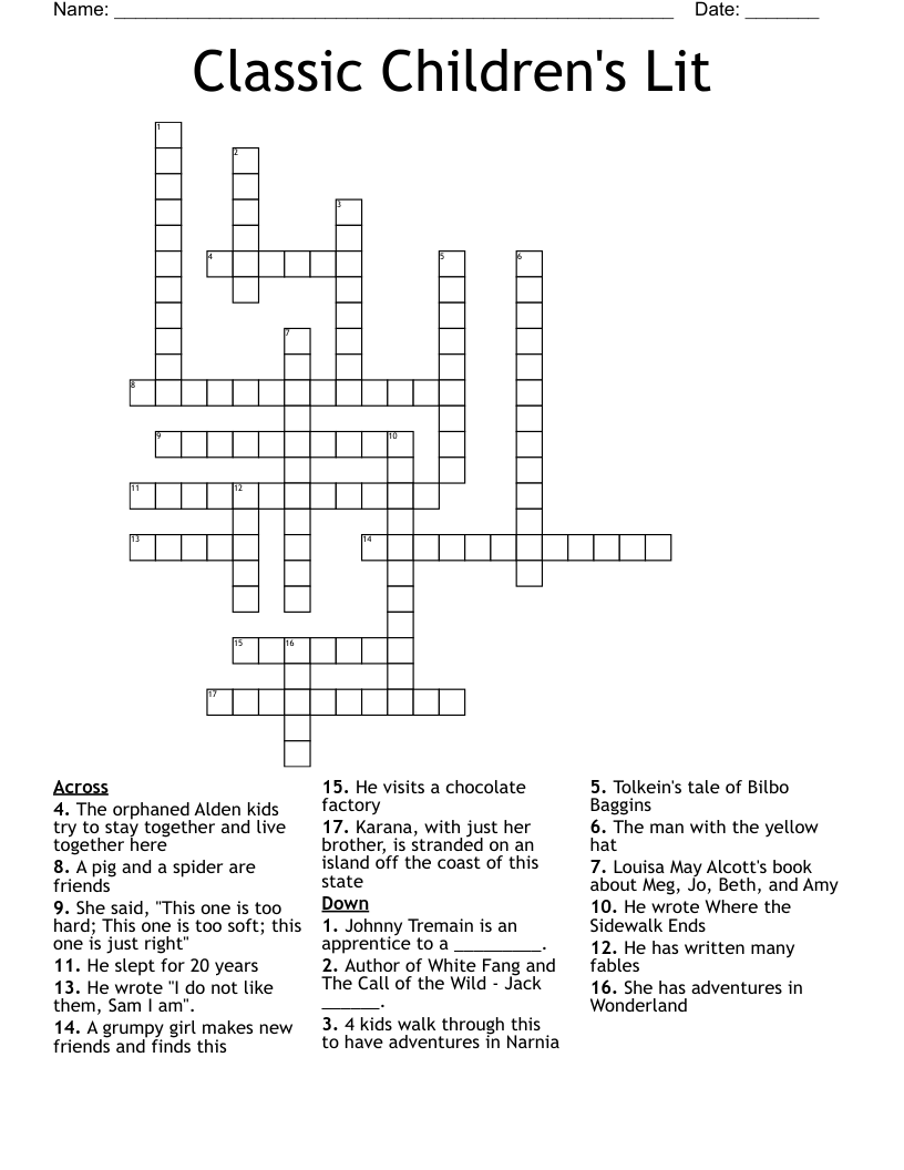 Classic Children's Lit Crossword