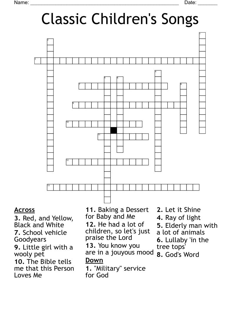 Classic Children's Songs Crossword