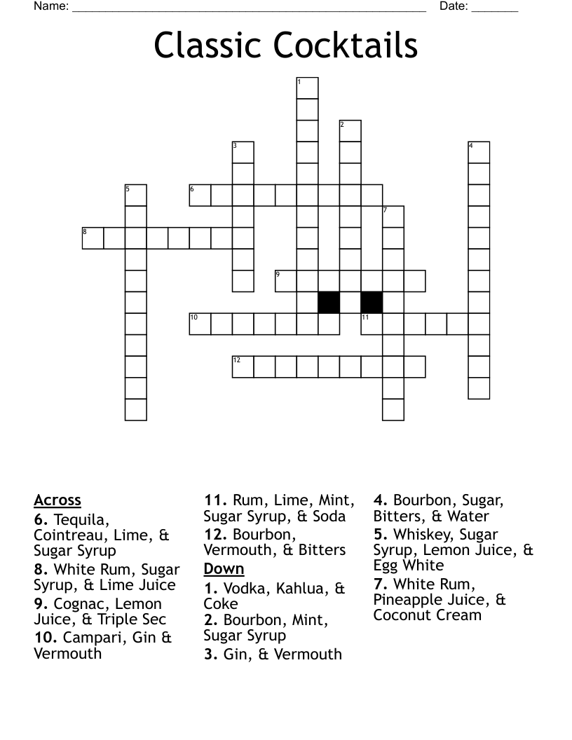 Classic Cocktails Crossword