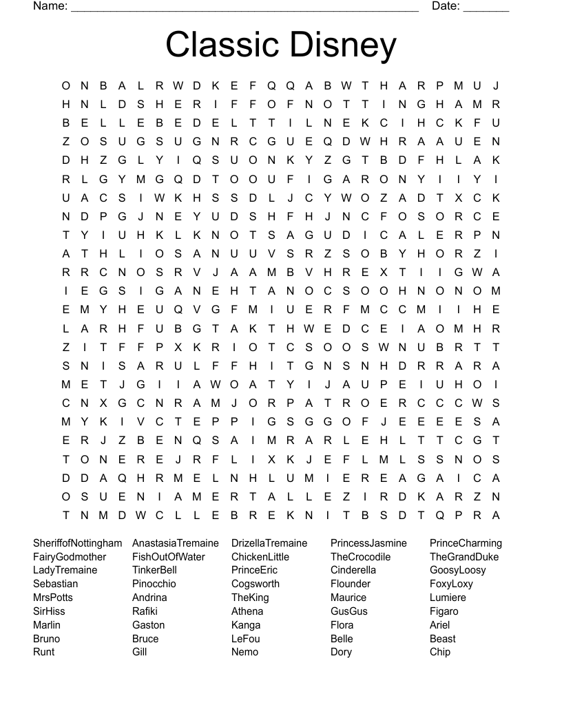 Classic Disney Word Search