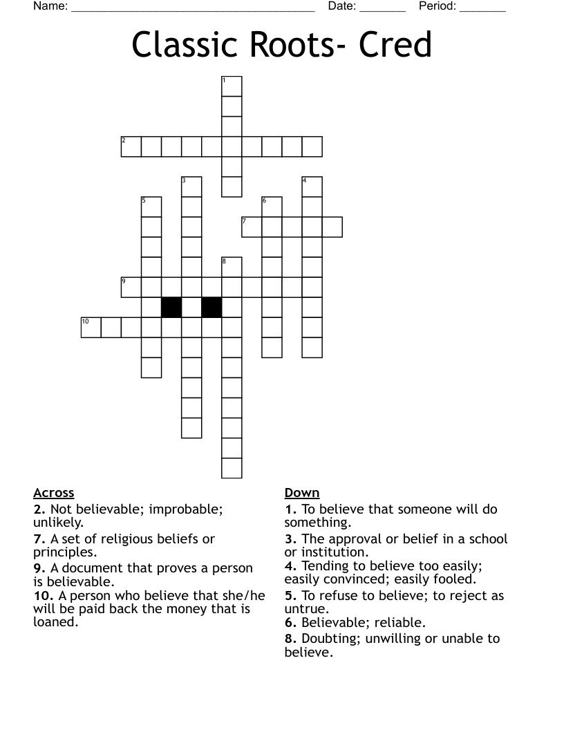 Classic Roots- Cred Crossword