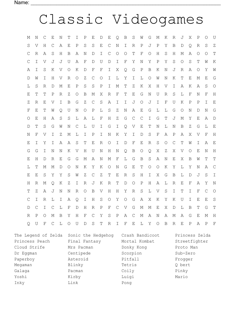 Classic Videogames Word Search