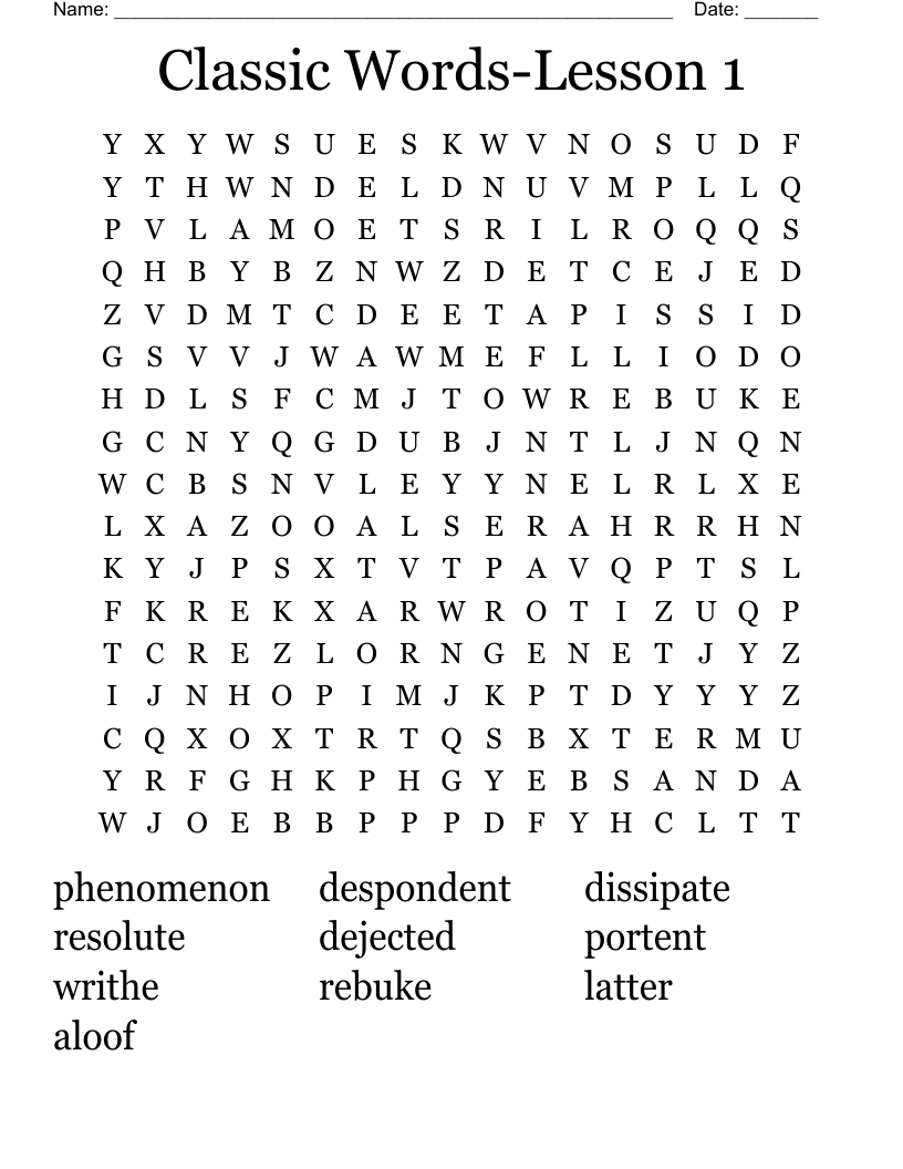 Classic Words-Lesson 1 Word Search