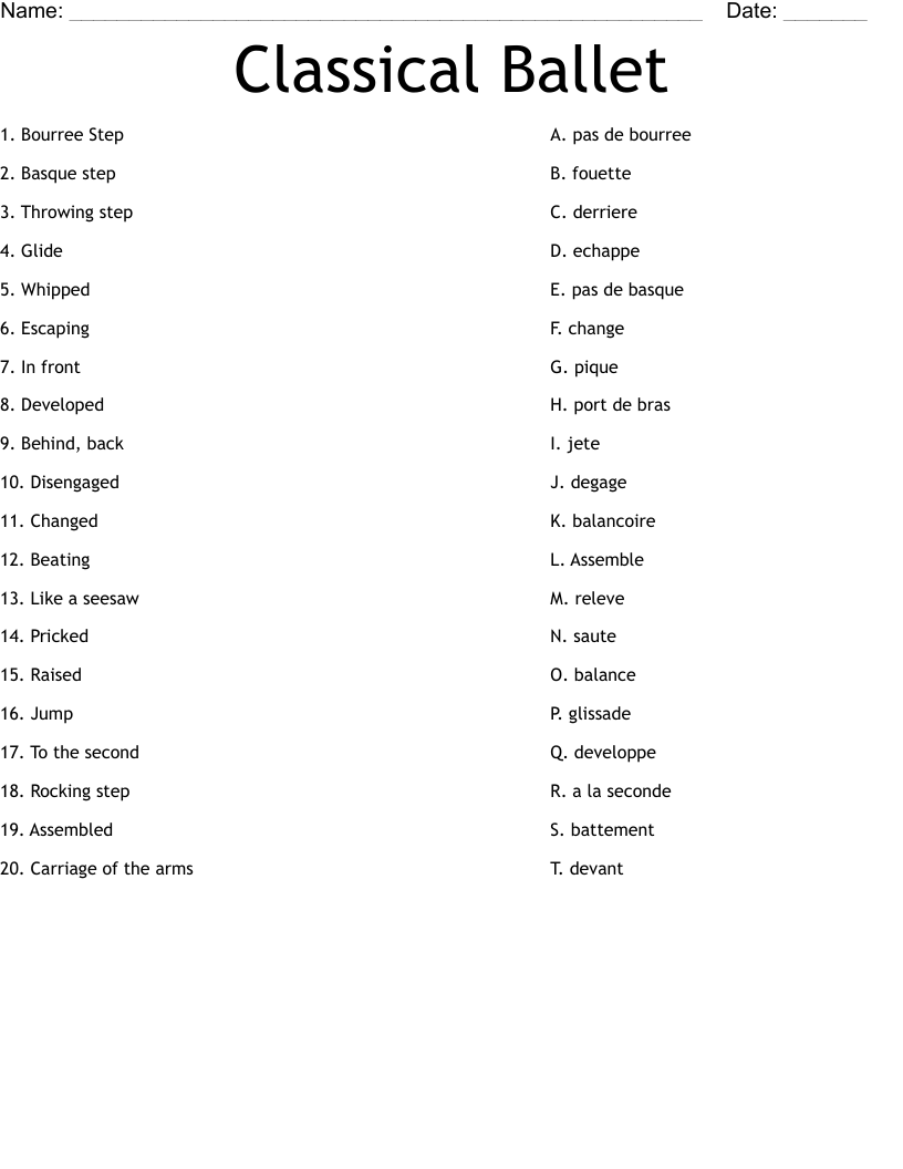 Classical Ballet Worksheet