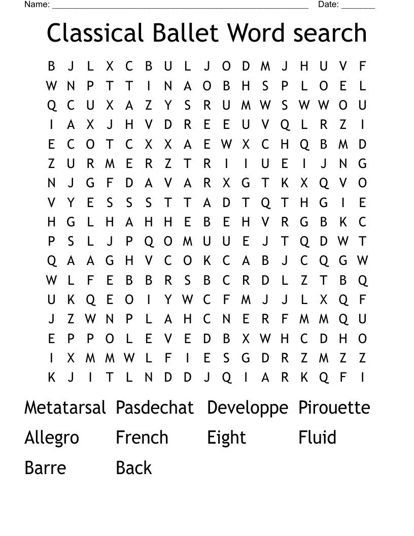 Classical Ballet Word search 