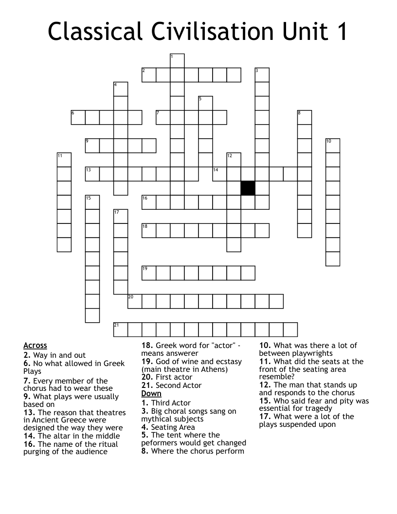 Classical Civilisation Unit 1 Crossword
