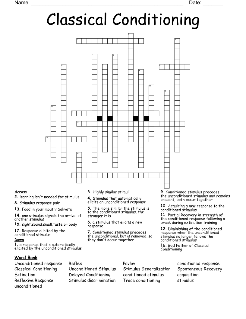 Classical Conditioning  Crossword