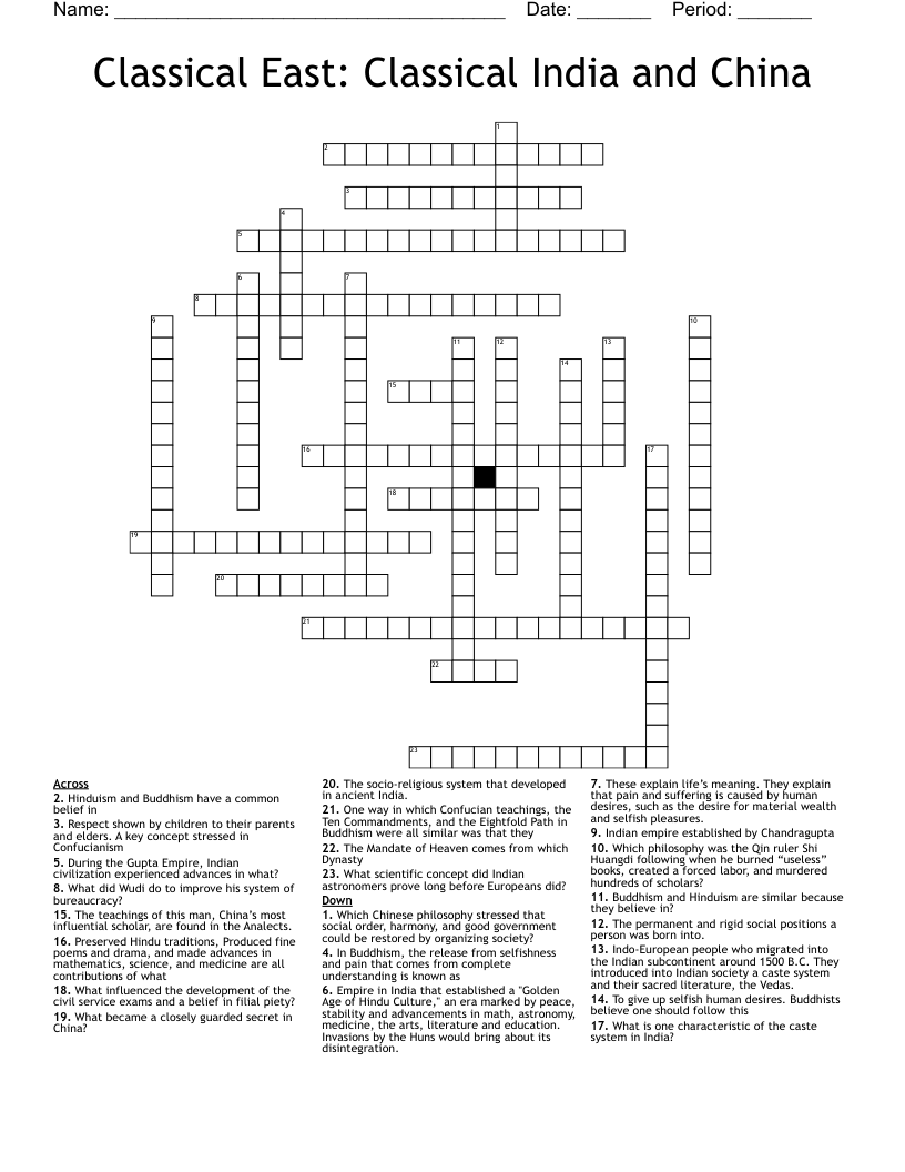 Classical East: Classical India and China Crossword