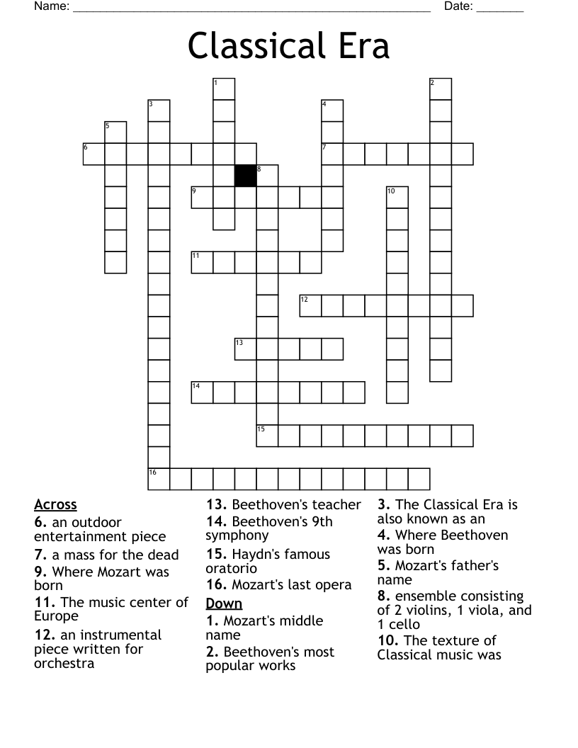 Classical Era  Crossword