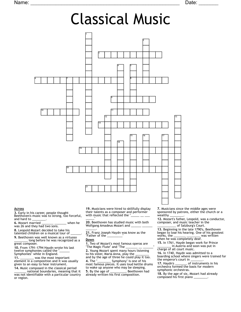 Classical Music Crossword