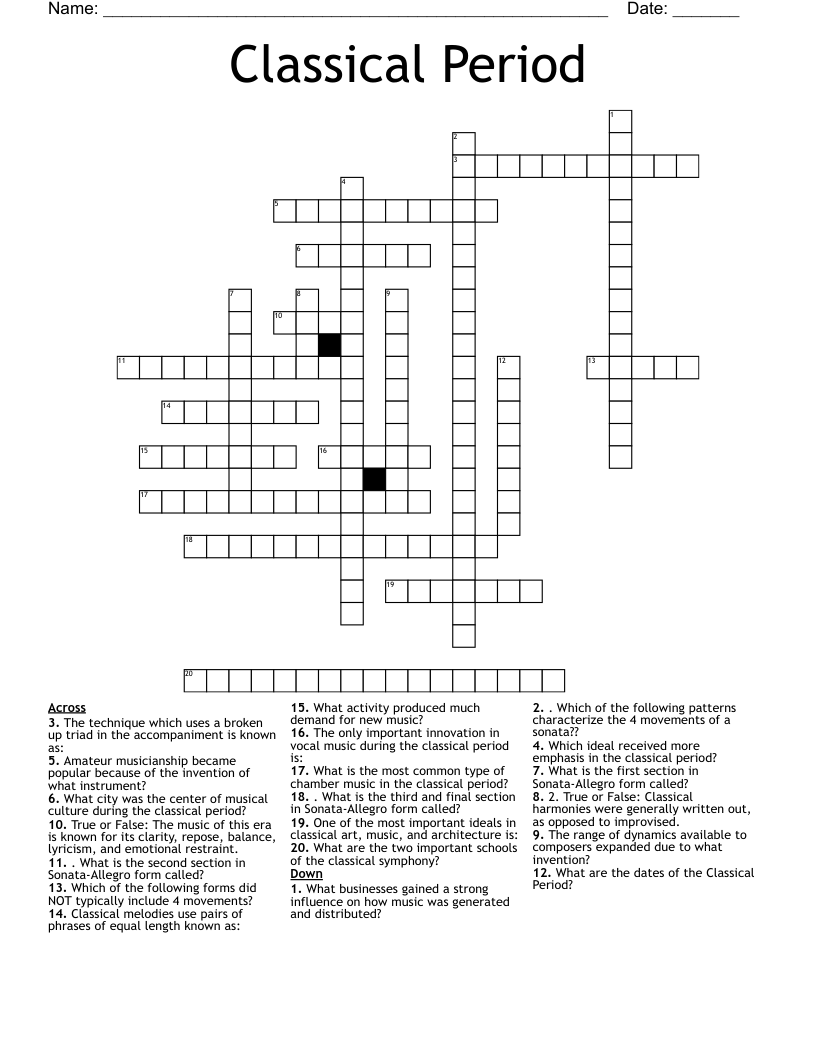 Classical Period Crossword