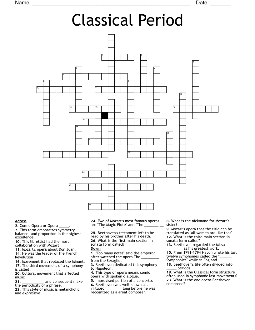 Classical Period Crossword