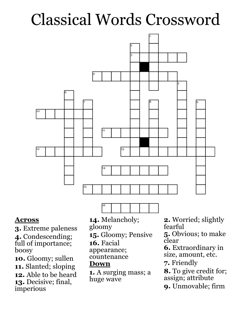 Classical Words Crossword