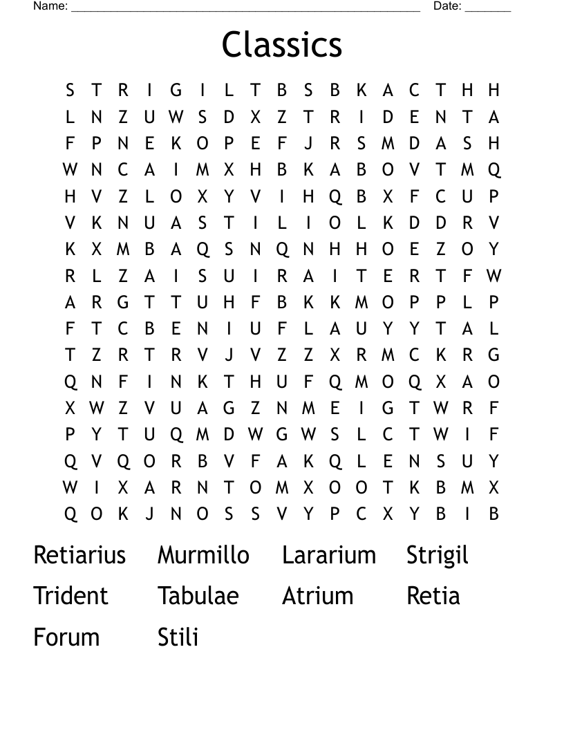 Classics Word Search