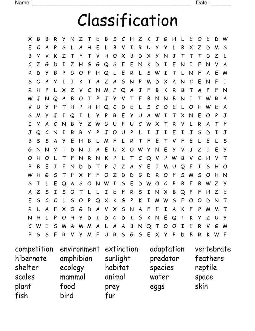 Classification Word Search