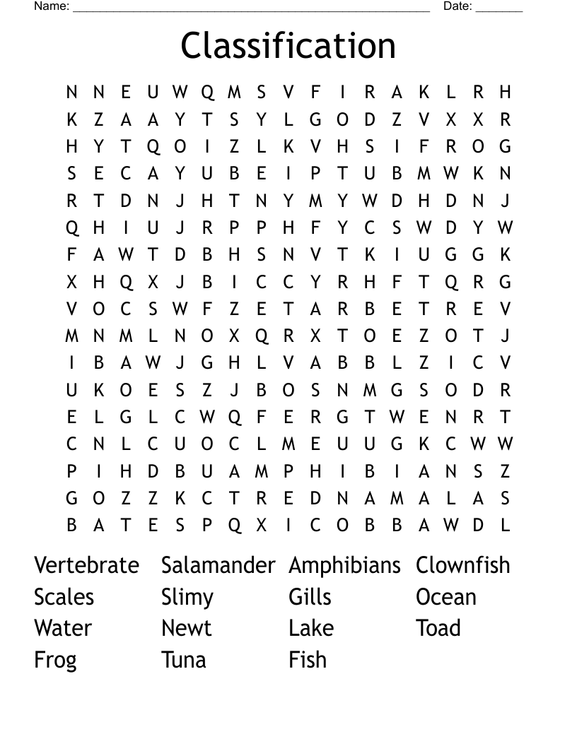 Classification Word Search