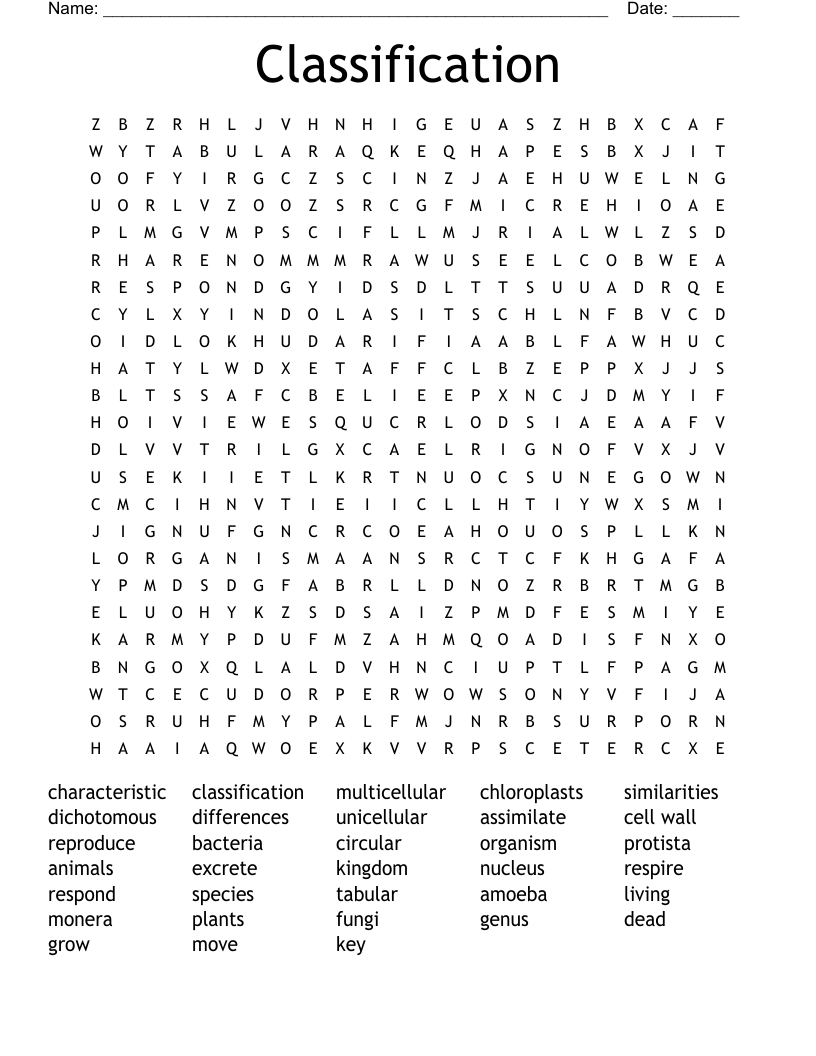 Classification Word Search