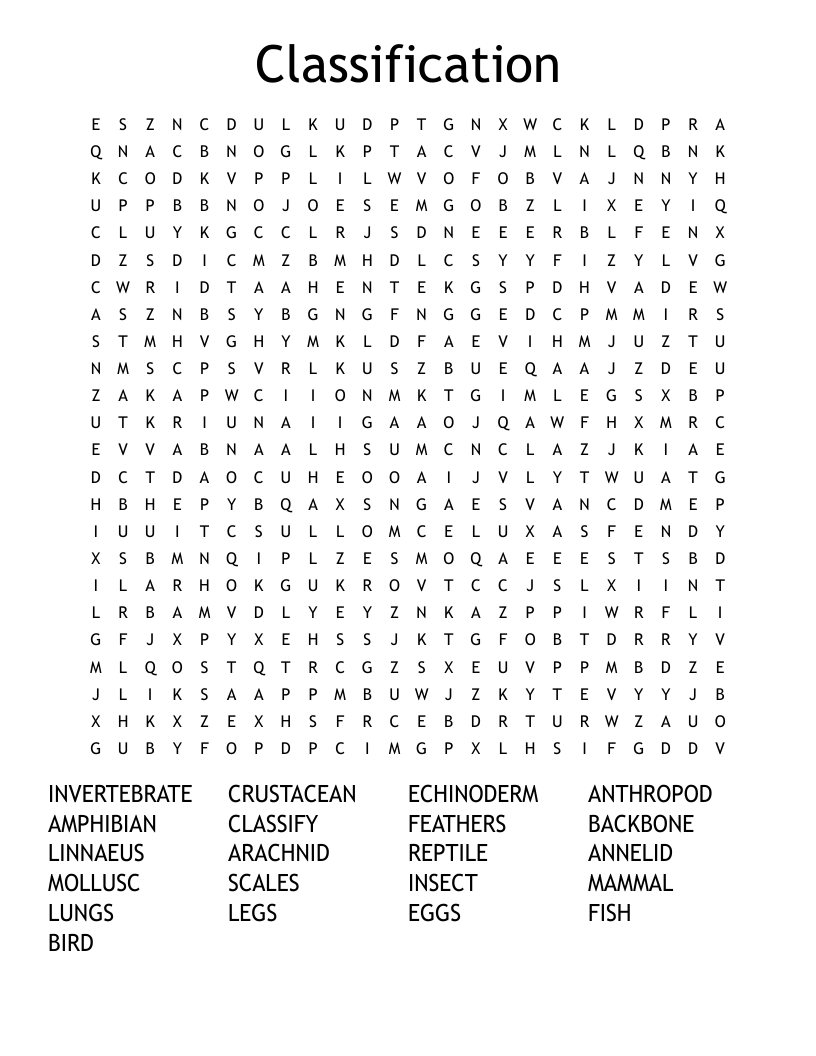 Classification Word Search