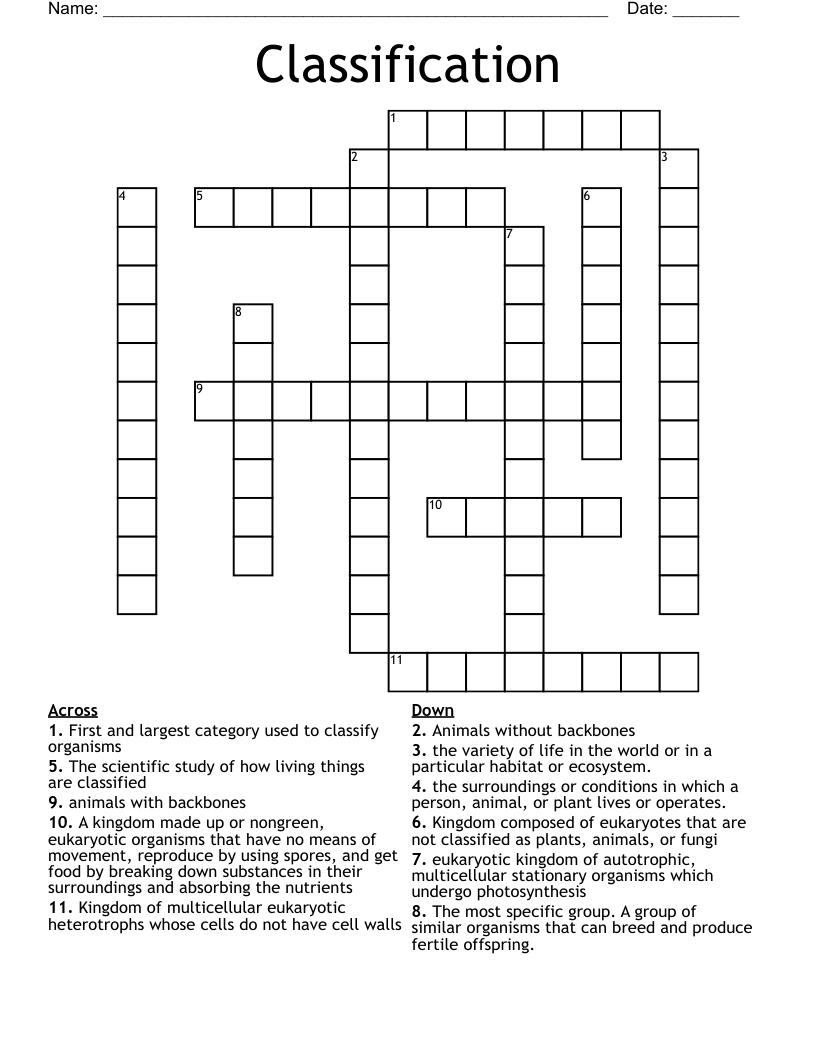 Classification Crossword