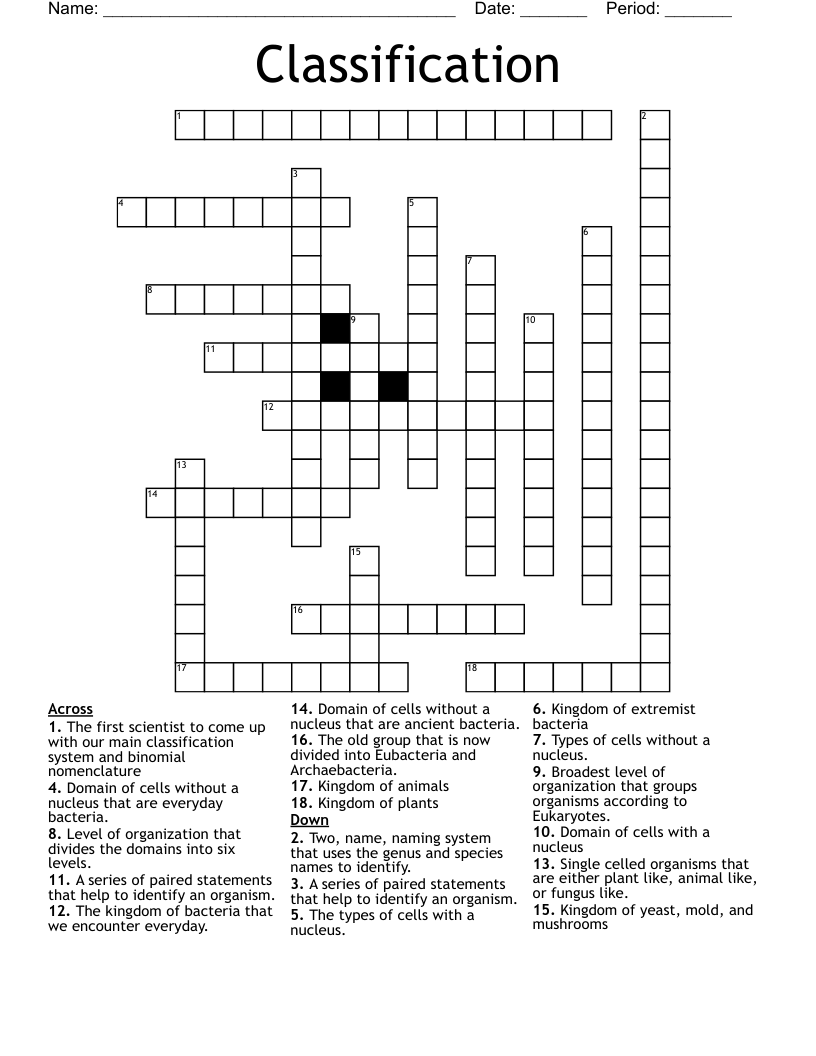 Classification Crossword