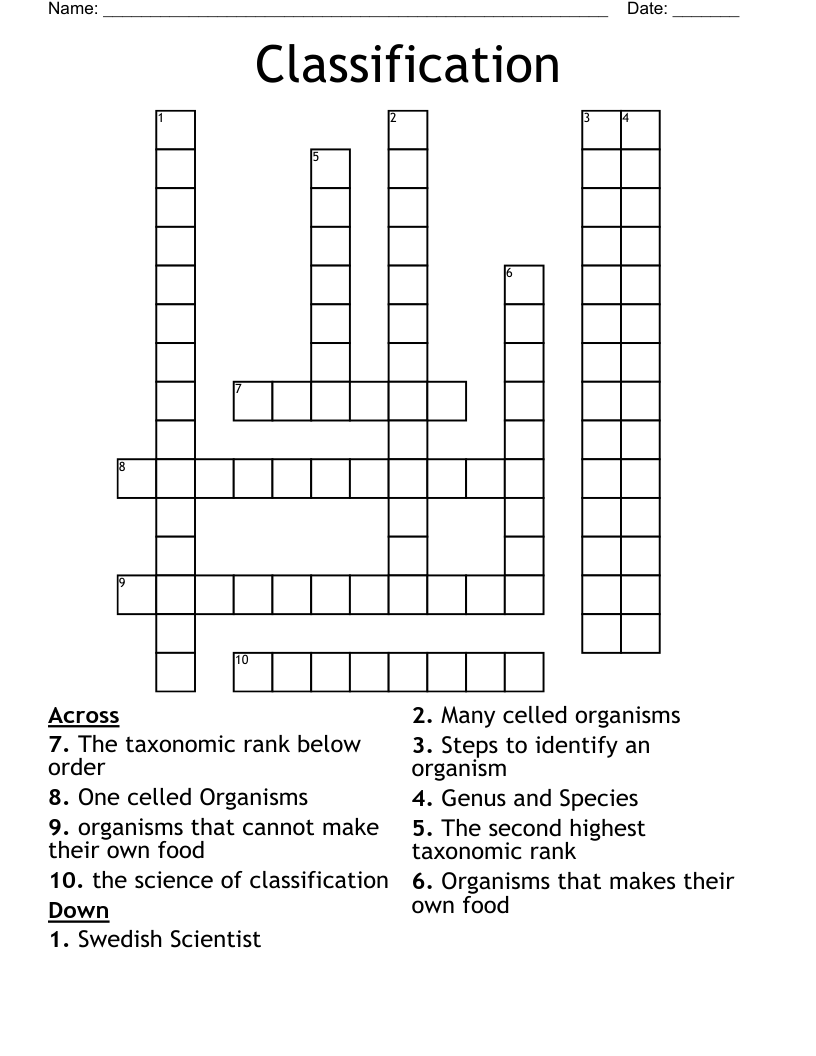 Classification Crossword