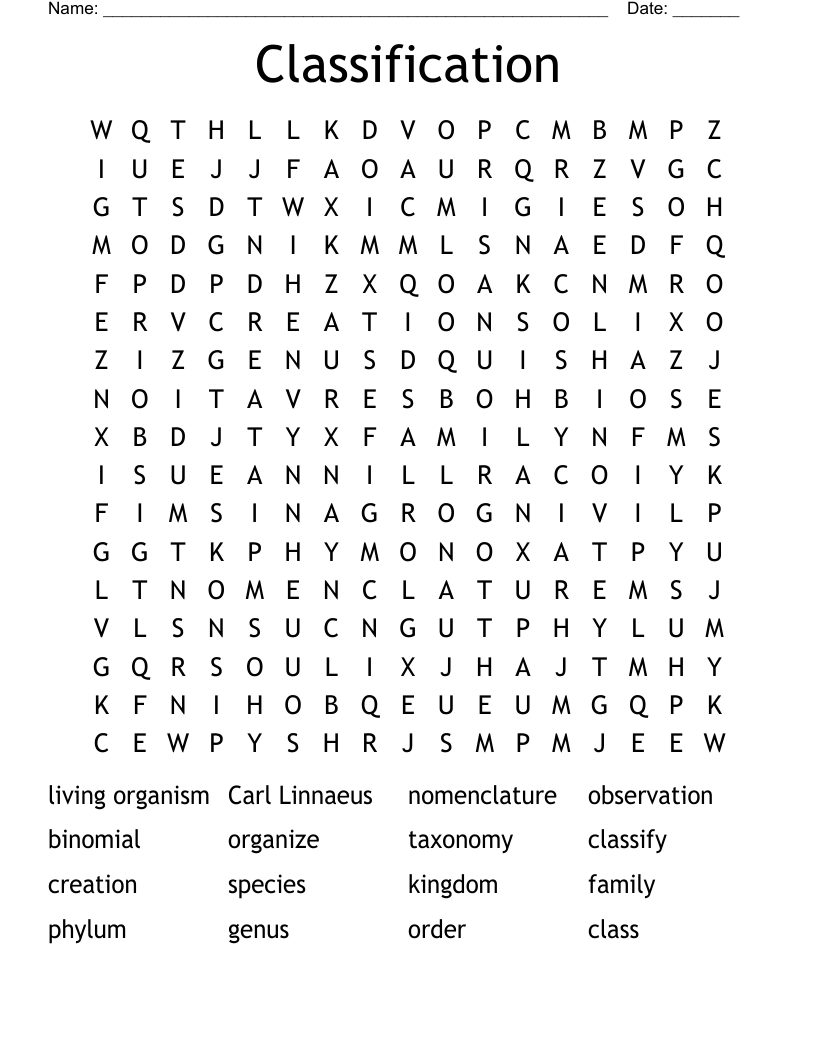 Classification Word Search