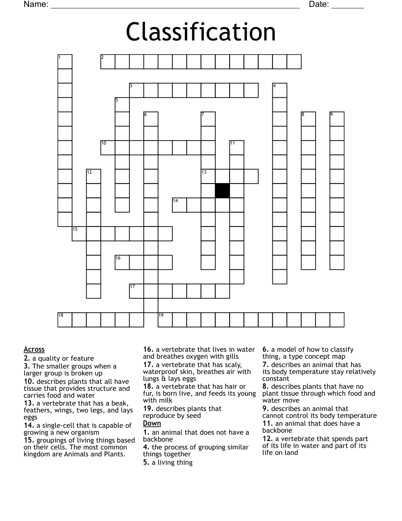 Classification Crossword