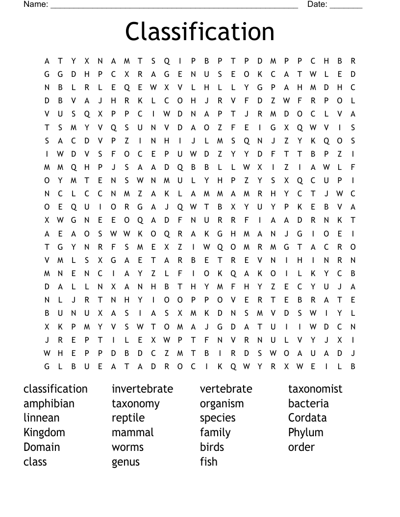 Classification Word Search
