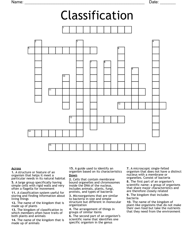 Classification Crossword