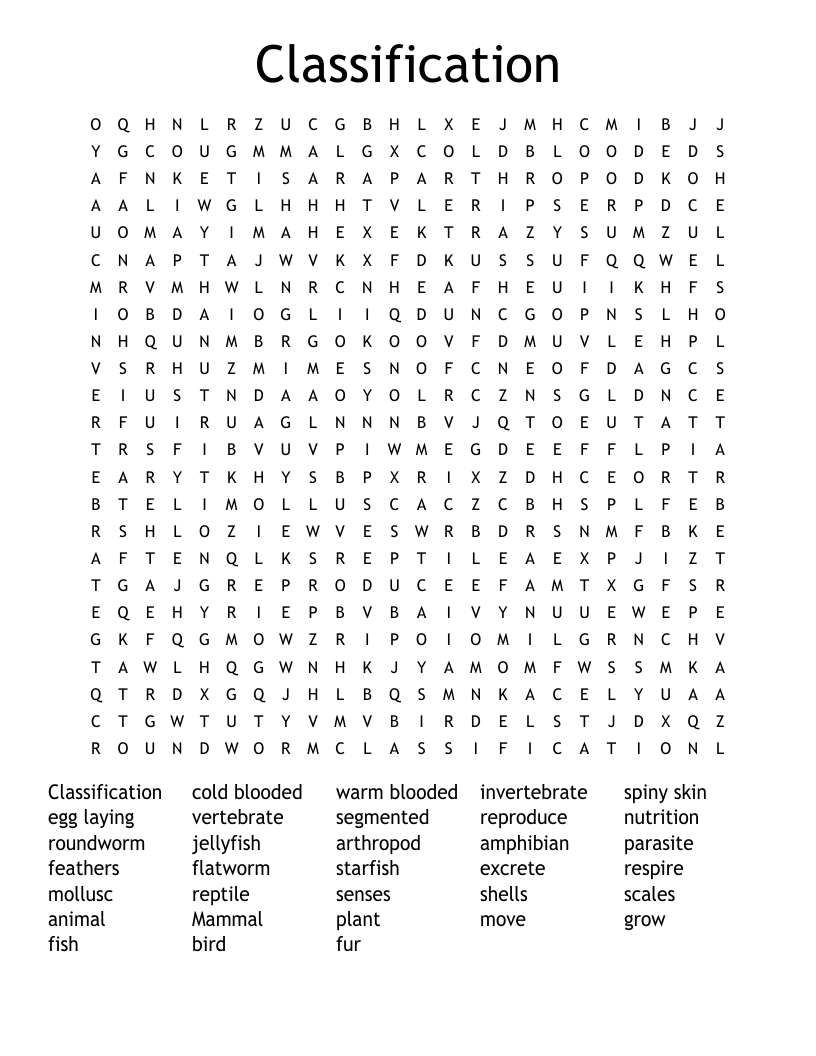 Classification Word Search