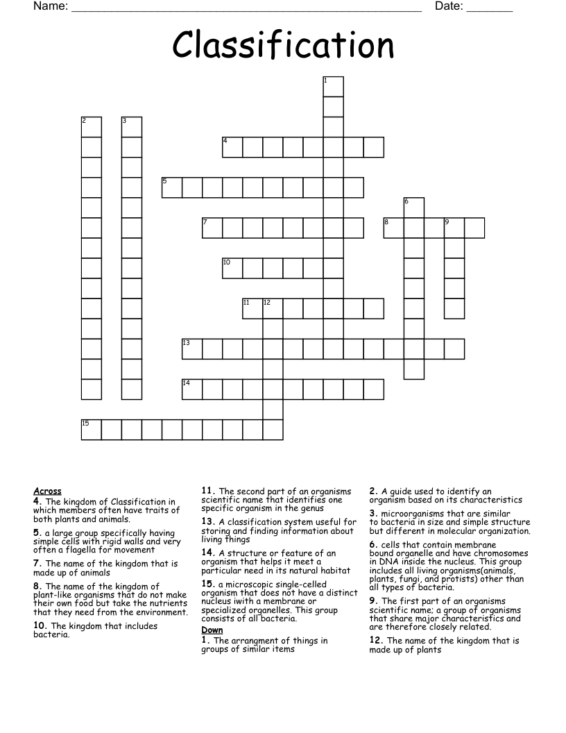 Classification Crossword
