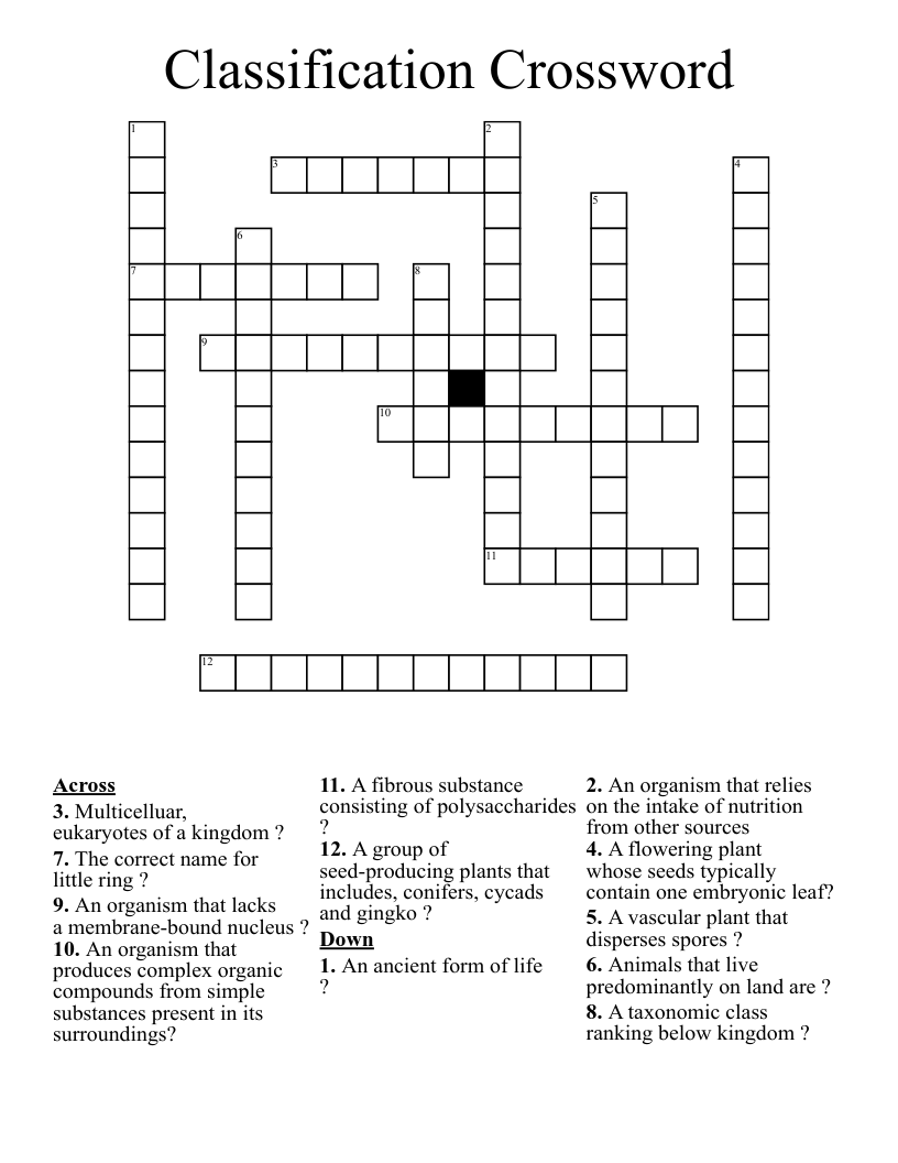 Classification Crossword