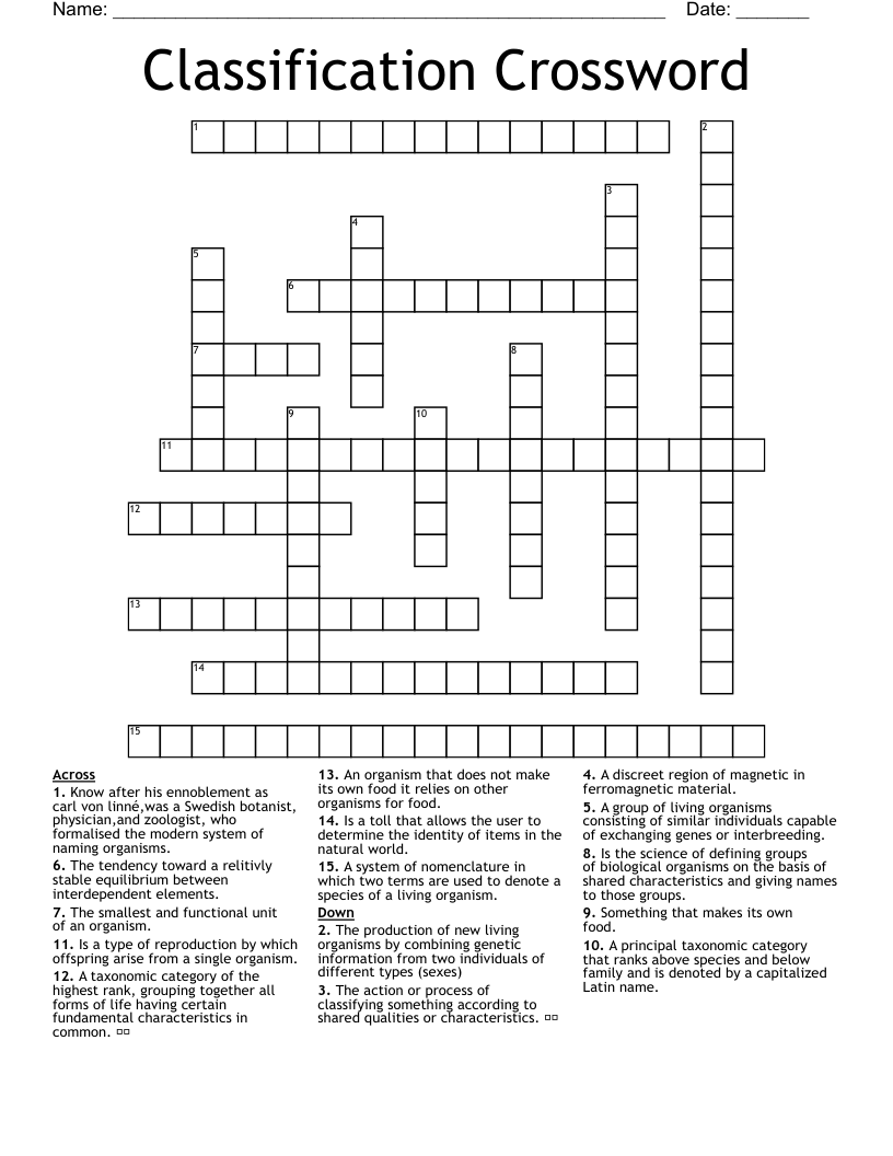Classification Crossword