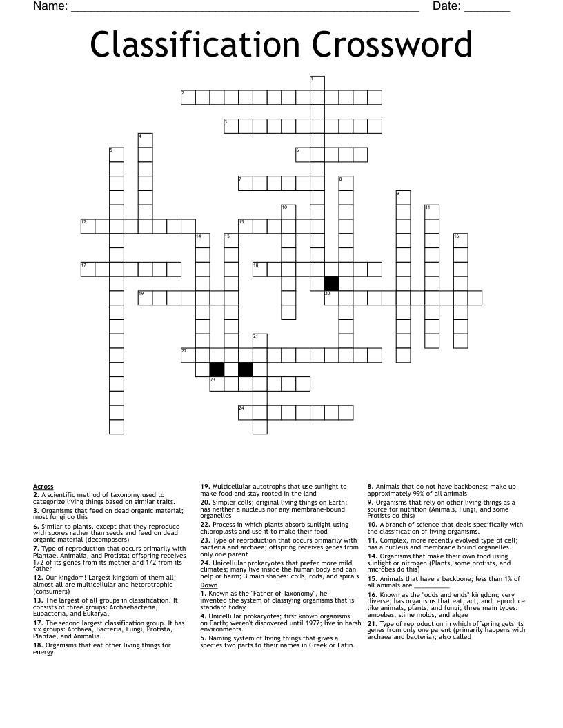 Classification Crossword