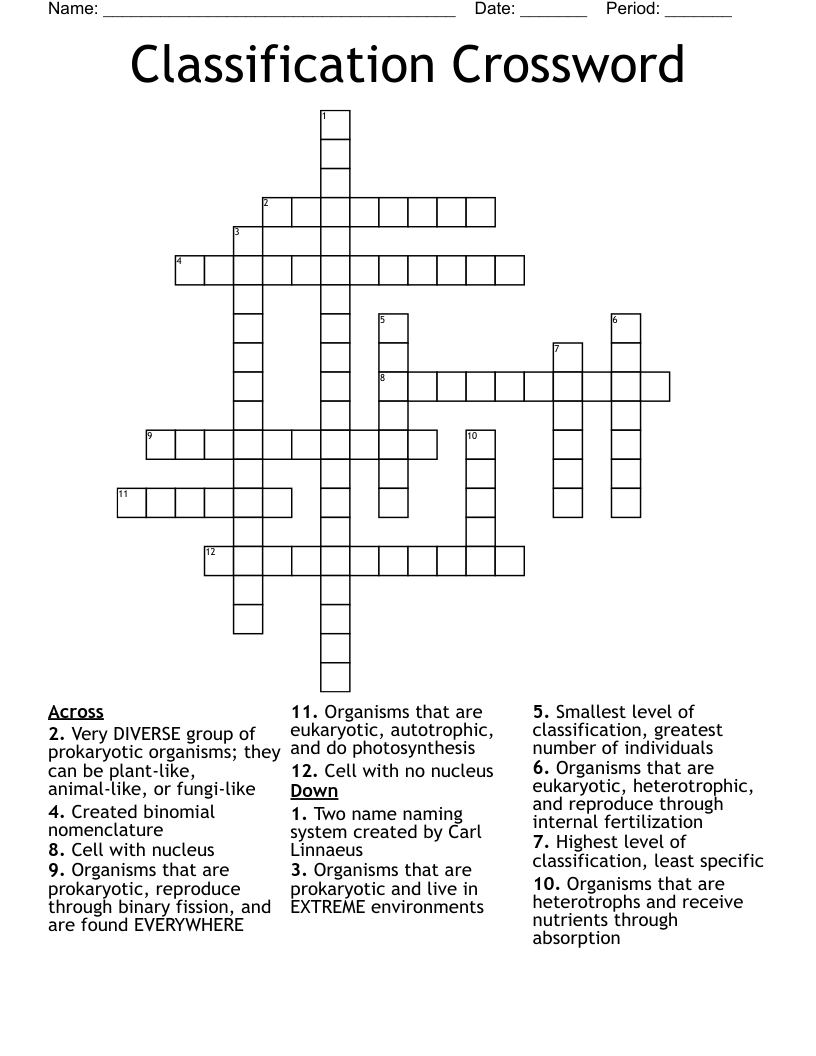 Classification Crossword 