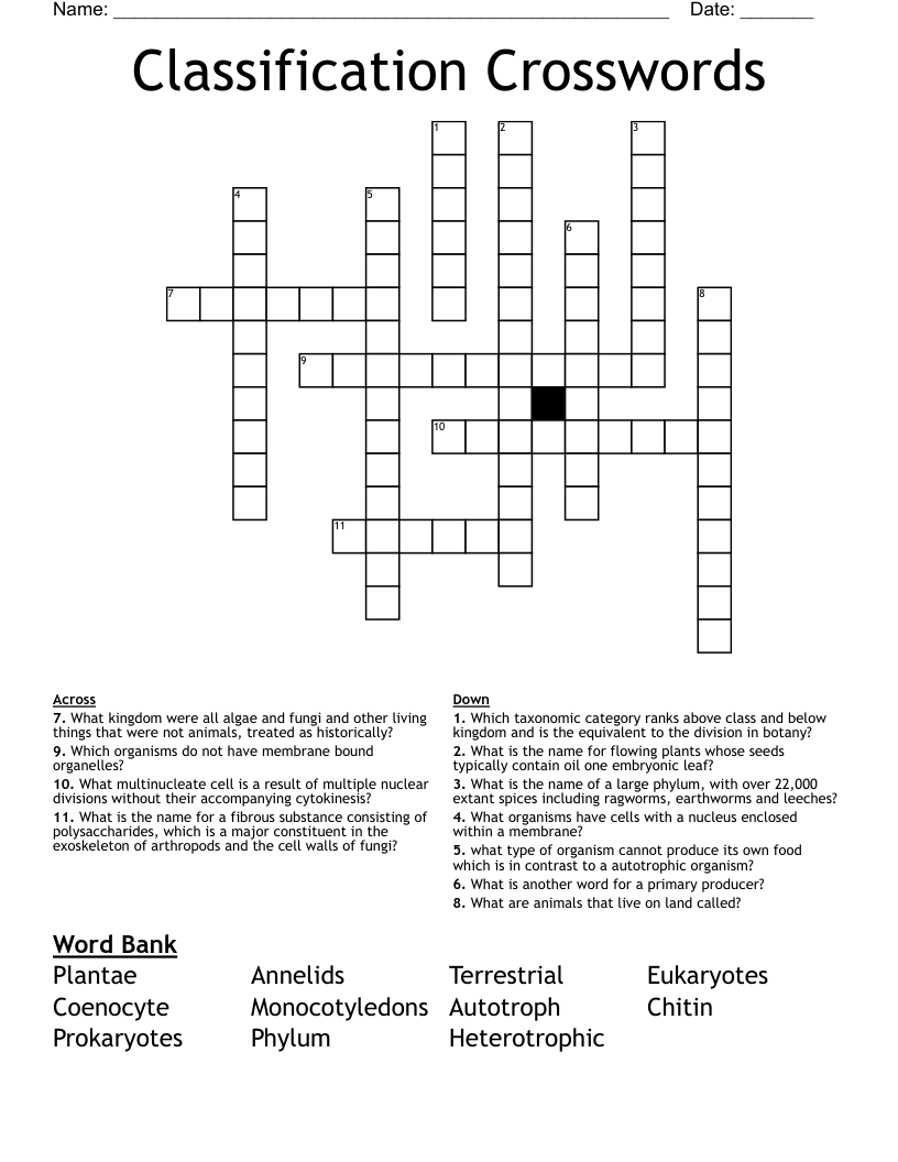 Classification Crosswords 