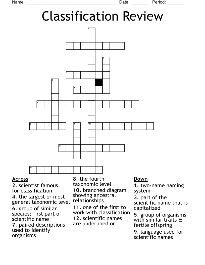 Classification Review Crossword