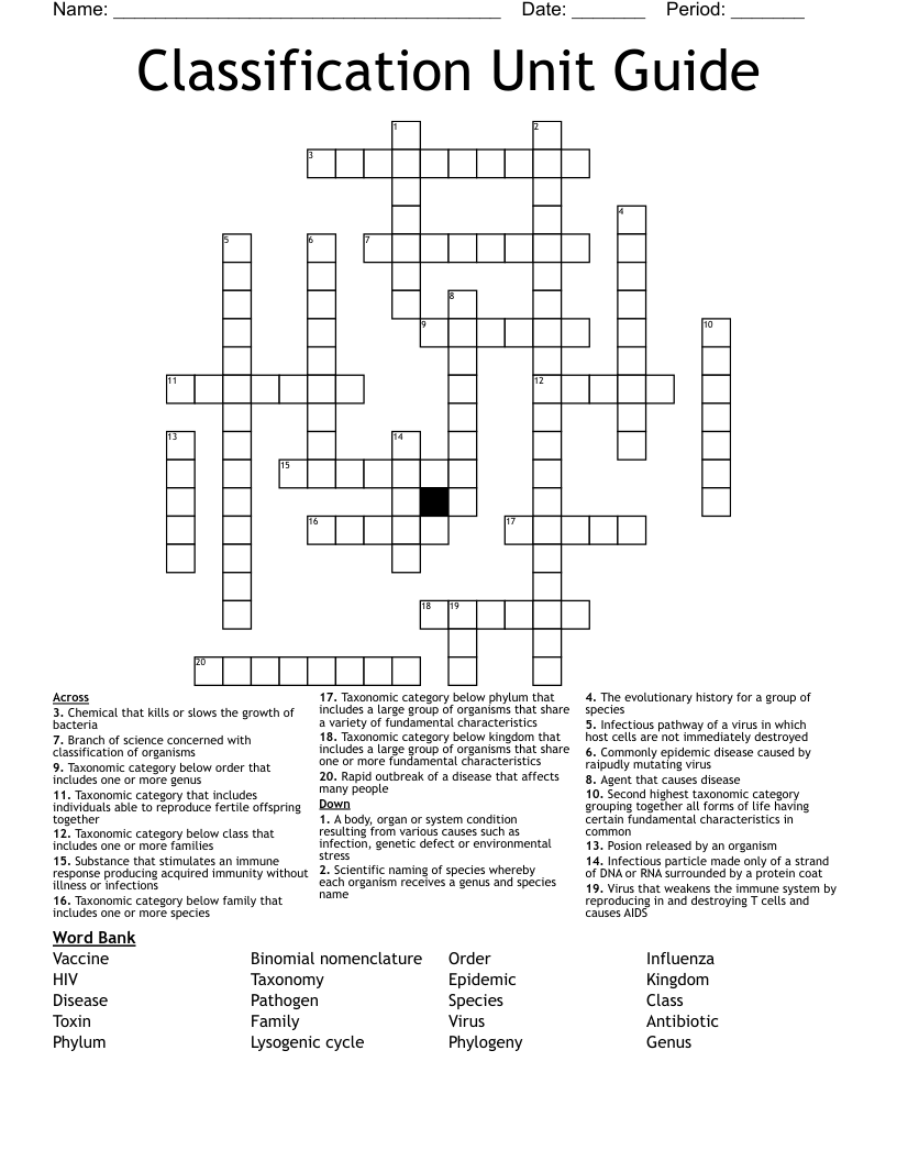Classification Unit Guide  Crossword