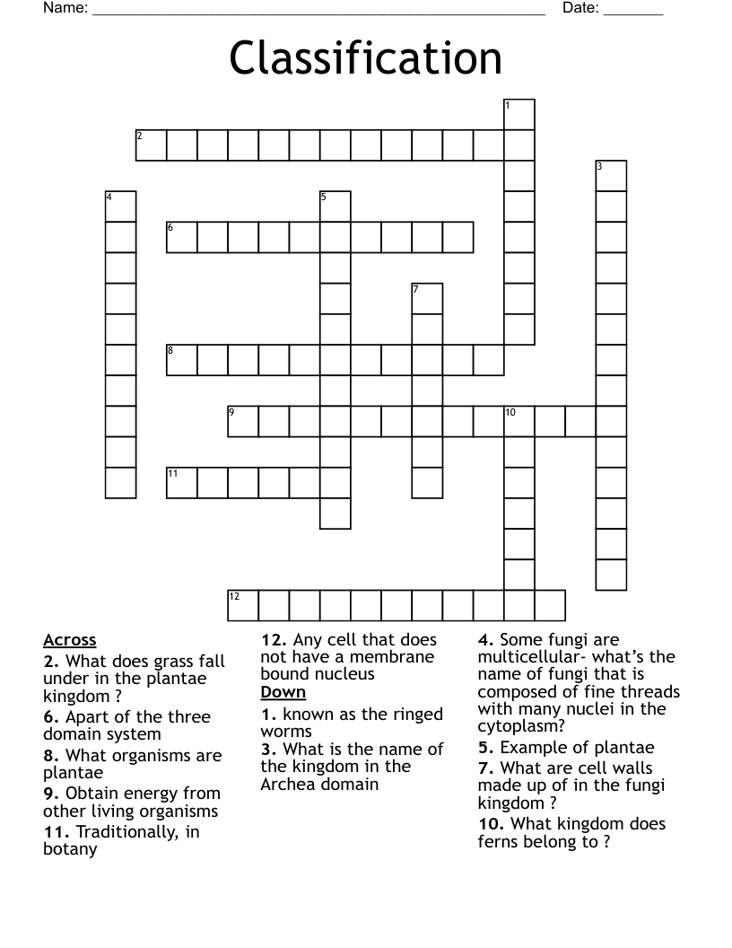 Classification  Crossword