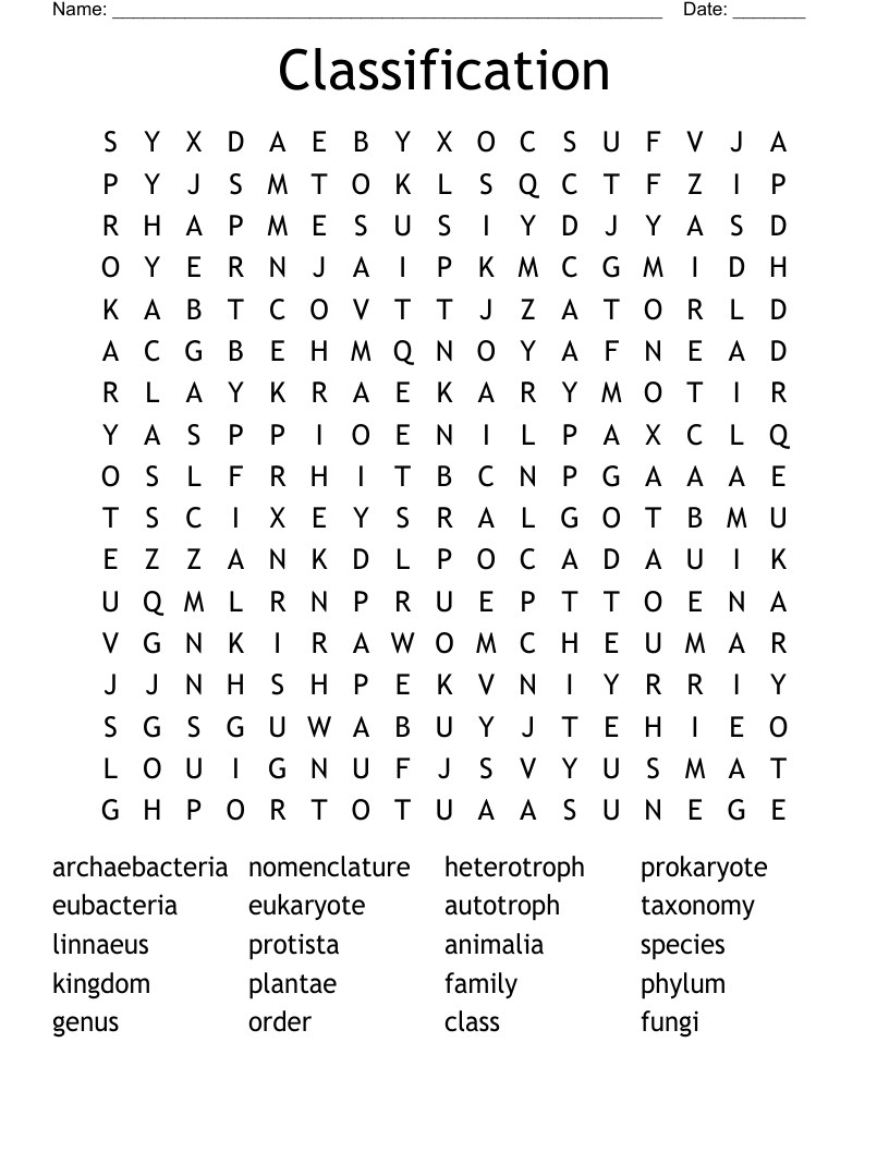 Classification  Word Search