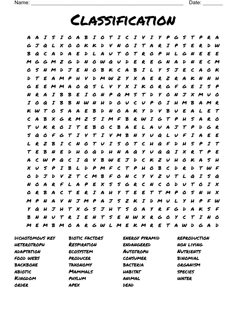 Classification  Word Search