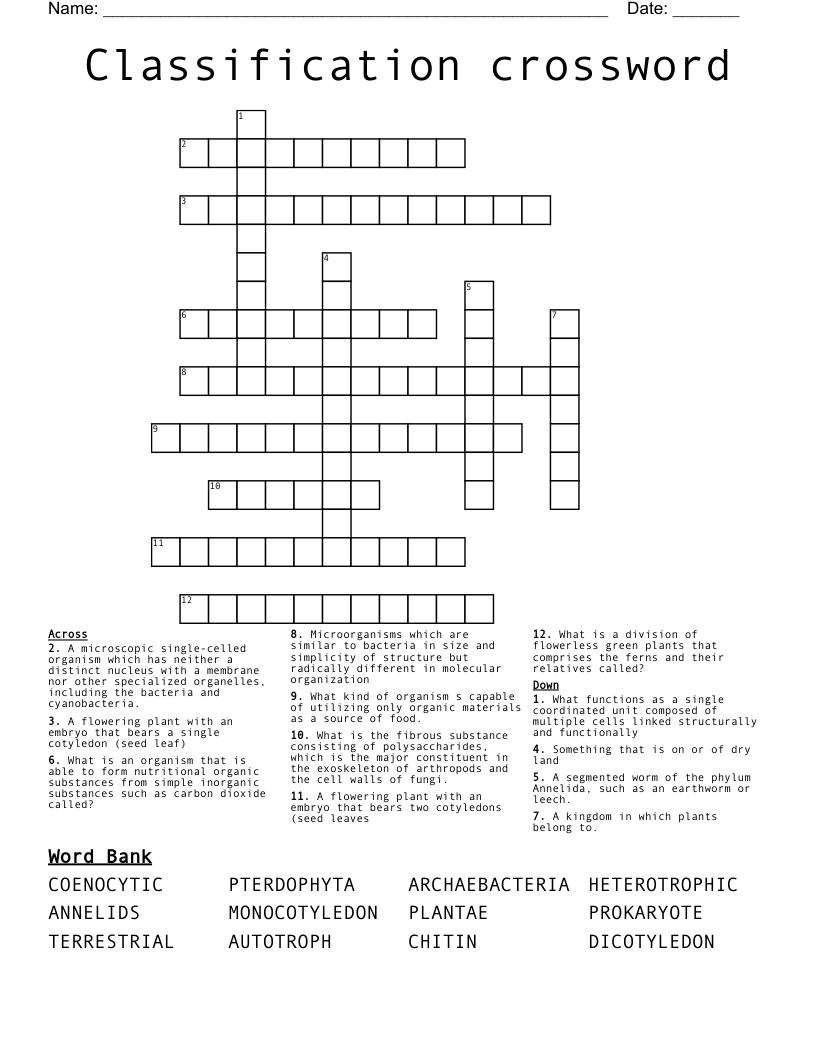 Classification crossword