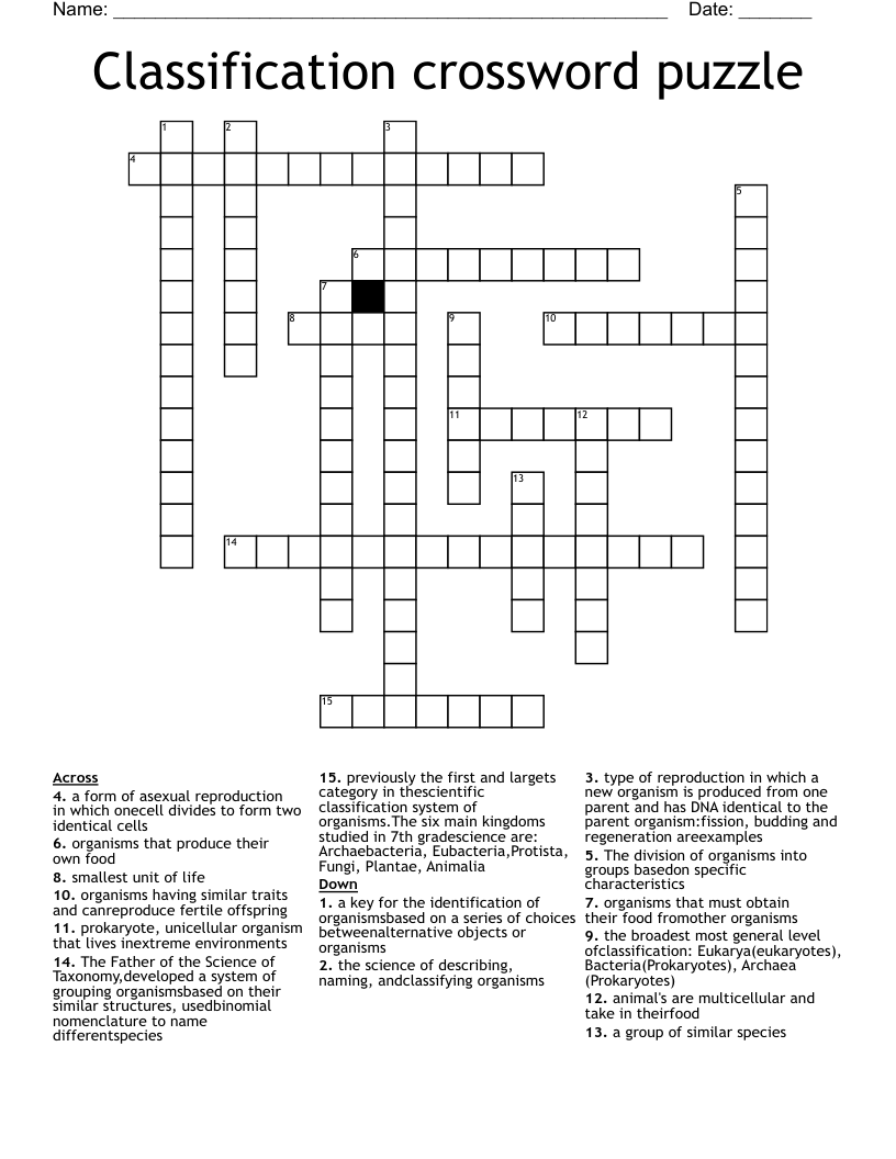 Classification crossword puzzle