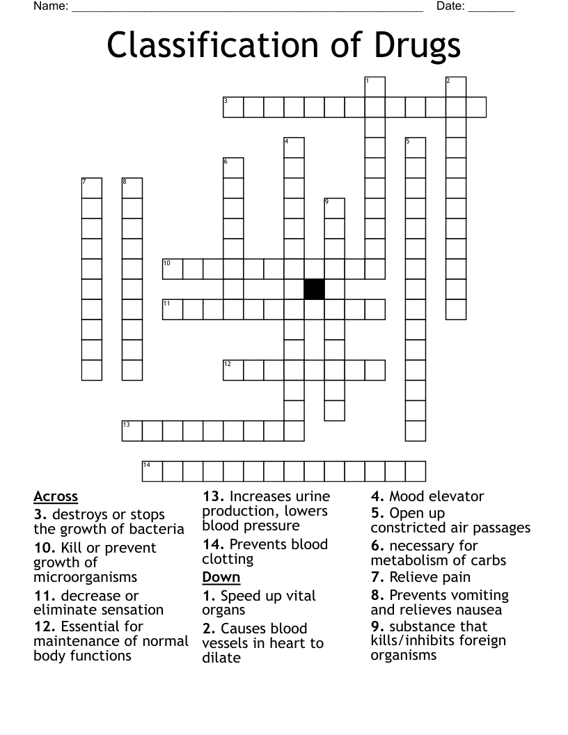 Classification of Drugs Crossword