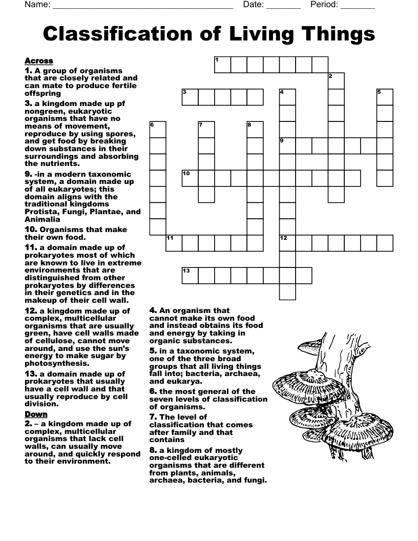 Classification of Living Things Crossword