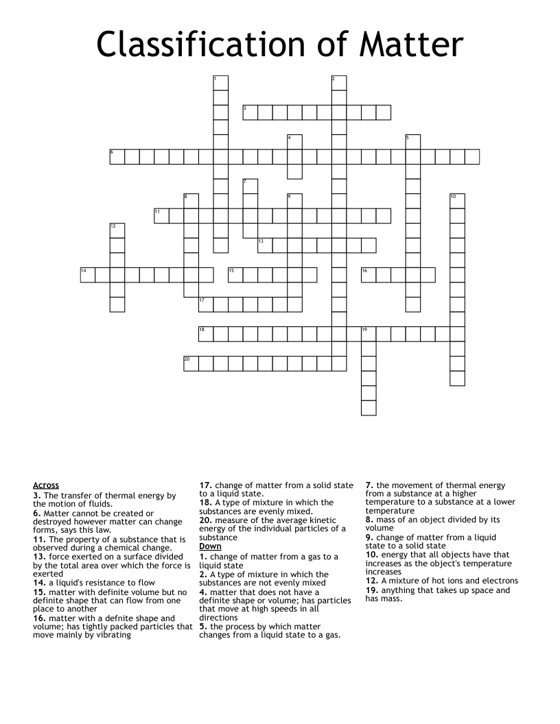 Classification of Matter Crossword