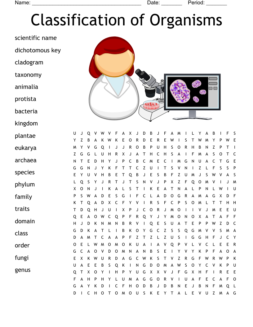 Classification of Organisms Word Search